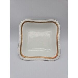 Rorstrand Sweden Large Square Porcelain Bowl #521 Gold Ribbon Pattern 8.5"